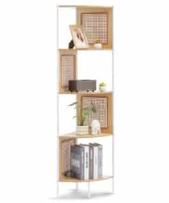 VEVOR 5-Tier Bamboo Ladder Corner Bookshelf with Rattan Design