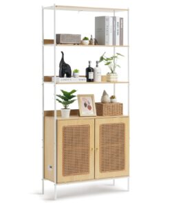 VEVOR Rattan Ladder Bookshelf with 4 Shelves and 2 Doors