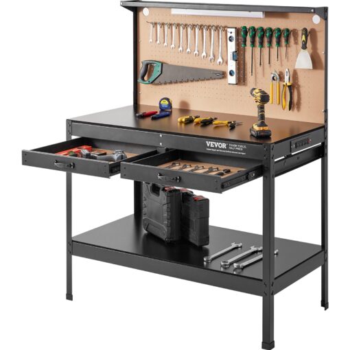 VEVOR Heavy Duty Steel Workbench with Pegboard