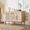 VEVOR Vintage Rattan Cabinet with 3 Magnetic Doors  Adjustable Shelves