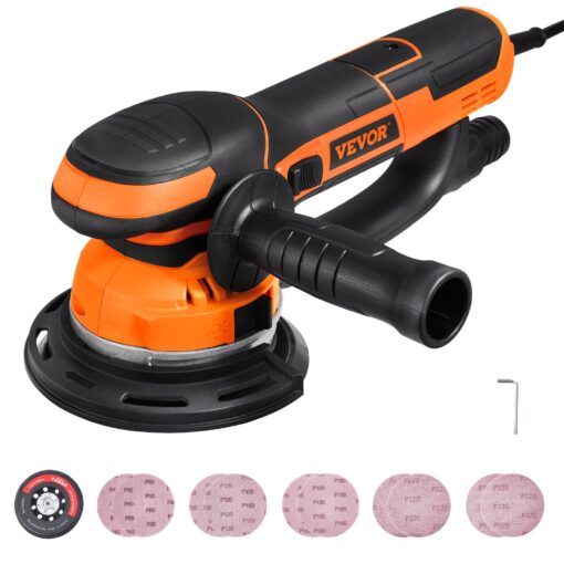 VEVOR 6 Inch 1524 cm Dual Action Random Orbital Sander with 850W Motor and 10 Sandpapers