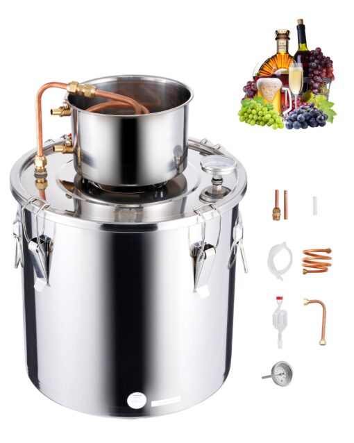 VEVOR 30L 8 Gal Stainless Steel Moonshine Still Alcohol Distiller Kit with Copper Coil for Home Brewing