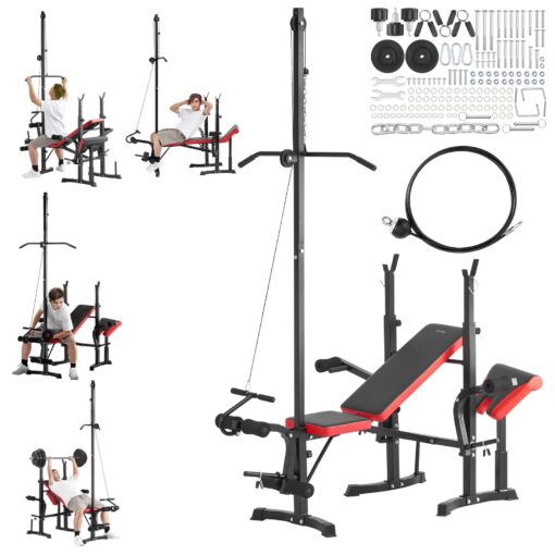 VEVOR Multi Function Adjustable Weight Bench with Squat Rack and Pull Up Handles for Home Gym