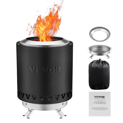 VEVOR Smokeless Tabletop Fire Pit 15 cm 6 inch Stainless Steel Indoor Outdoor Fireplace Black