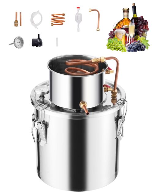 VEVOR 5 Gal 189 L Stainless Steel Moonshine Still and Alcohol Distiller Kit with Temperature Gauge and Efficient Cooling for Home Brewing