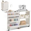 VEVOR White Folding Sewing Table with Lockable Wheels