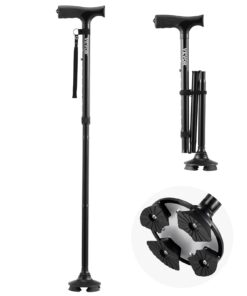 VEVOR Foldable Walking Cane with Adjustable 8-Level Height (77-94 cm / 30.3-37 in) and 4-Pronged Pivoting Base for Stability