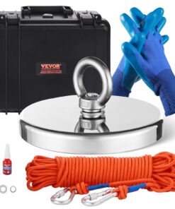 VEVOR 907 Kg / 2000 LBS Single Sided Fishing Magnet Kit with 20 m / 65.62 ft Rope