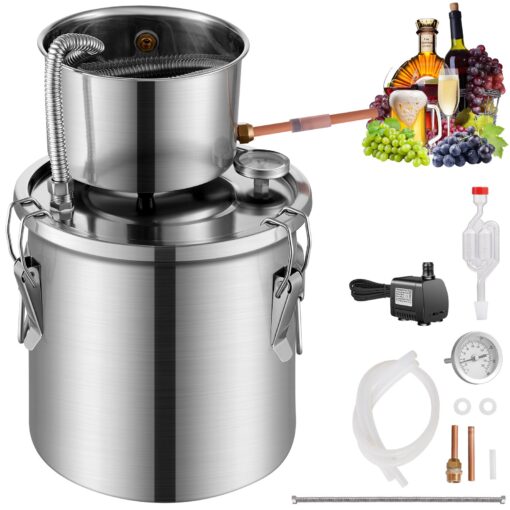 VEVOR 114L 3 Gallon Stainless Steel Moonshine Still Water Alcohol Distiller with Water Pump