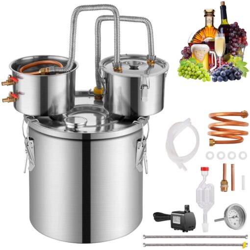 VEVOR 30L 8Gal Stainless Steel Moonshine Still with Thumper Keg 8W Water Pump for Home Distilling