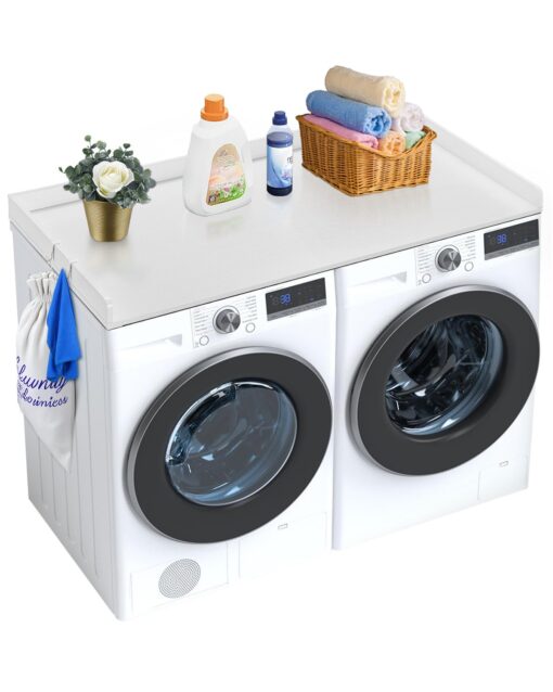 VEVOR Wooden Washer Dryer Countertop with Hooks 137 cm x 69 cm 54 x 27 Laundry Room Organizer