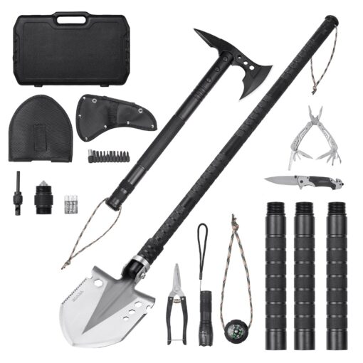 28 in 1 Camping Survival Tool Kit with 71 cm 28 inch Folding Shovel and Axe