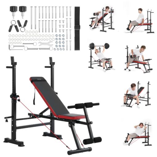 VEVOR Multi Function Adjustable Foldable Weight Bench with Squat Rack and Pull Up Handles