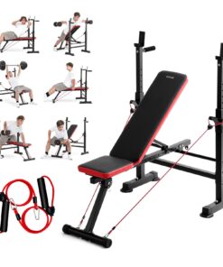 VEVOR Multi-Function Adjustable Foldable Weight Bench with Squat Rack and Pull-Up Handles