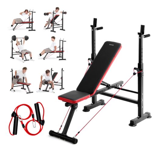 VEVOR Multi Function Adjustable Foldable Weight Bench with Squat Rack and Pull Up Handles