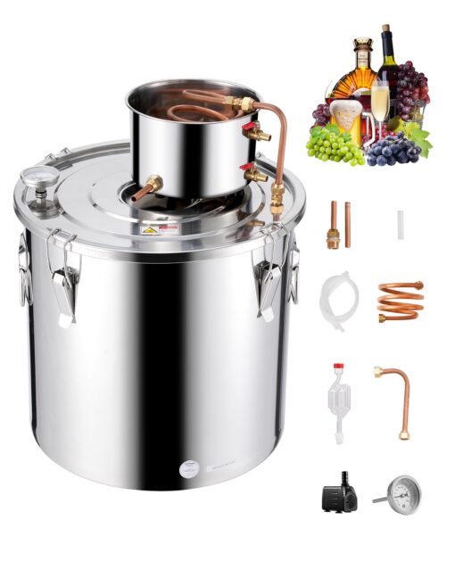 VEVOR 50L 132 Gal Stainless Steel Moonshine Still Alcohol Distiller Kit with Fermentation Barrel and Cooling Pot