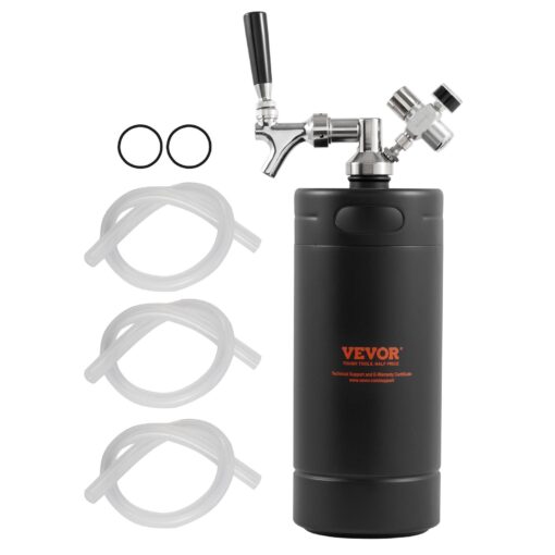 VEVOR 4L 128oz Black Pressurized Mini Beer Keg with Vacuum Seal and CO2 Regulator for Homebrew and Craft Beer