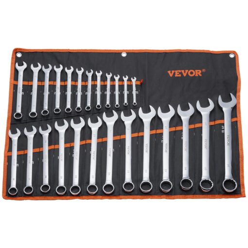 VEVOR 25 Piece Metric Combination Wrench Set 6 mm to 32 mm 024 in to 126 in with Roll up Pouch