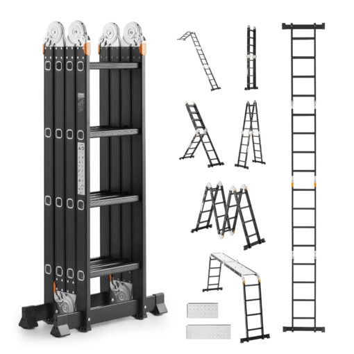 VEVOR 7 in 1 Multi Purpose Aluminum Folding Ladder with Scaffolding Plank