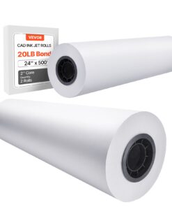 VEVOR Wide Format CAD Bond Plotter Paper 2 Rolls 24 in (609.6 mm) x 500 ft (152.4 m) for Engineering and Architectural Blueprints