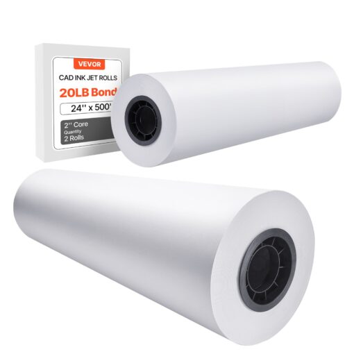 VEVOR Wide Format CAD Bond Plotter Paper 2 Rolls 24 in 6096 mm x 500 ft 1524 m for Engineering and Architectural Blueprints