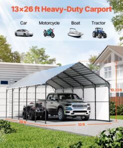 4m x 8m (13ft x 26ft) with Steel Roof and PE Tarp for Cars and Boats