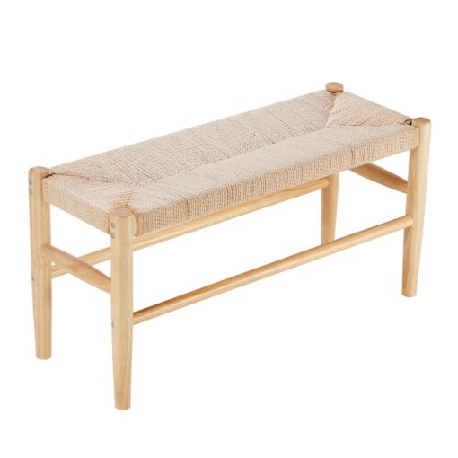 VEVOR Handwoven Rattan Bench with Solid Wood and Steel Frame