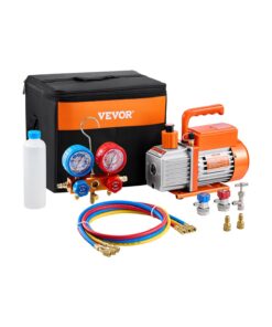 VEVOR 3.5 CFM (99 L/min) HVAC Single Stage Rotary Vane Vacuum Pump & Manifold Gauge Kit for Refrigerant Compatibility