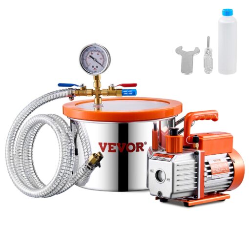 VEVOR 57L 15 Gallon Stainless Steel Vacuum Chamber Kit with 5Pa 35 CFM Single Stage Pump for Degassing and De bubbling
