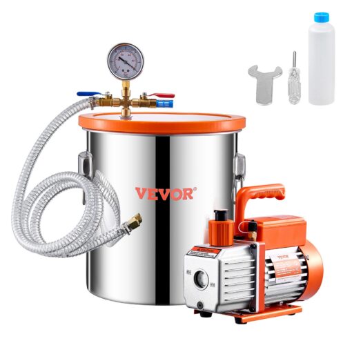 VEVOR 189L 5 Gallon Vacuum Chamber Kit with 35 CFM Single Stage Pump for Efficient Degassing