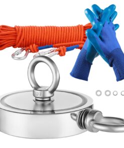 VEVOR 907 Kg (2000 LBS) Double-Sided Neodymium Fishing Magnet Kit with 20 m (65.62 ft) Rope and Carabiner