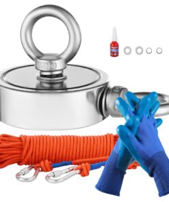 VEVOR Double-Sided 454 kg / 1000 LBS Pull Force Neodymium Fishing Magnet Kit with 20 m / 65.62 ft Rope and Accessories