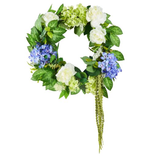 VEVOR 58 cm 23 in Artificial Decorative Wreath with Hydrangeas and Roses Blue