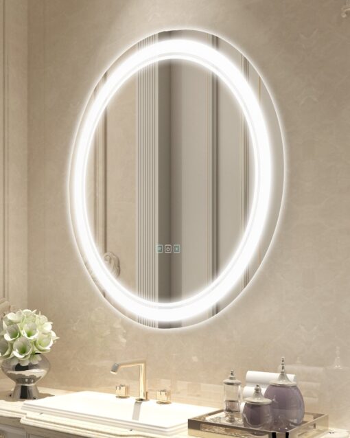 VEVOR LED Bathroom Mirror 3 Color Anti Fog Round Vanity Mirror with Frontlit and Backlit Illumination