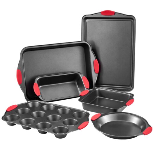 VEVOR 6 Piece Nonstick Carbon Steel Baking Pan Set with Silicone Handles Heat Resistant to 232°C 450°F