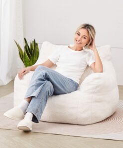 VEVOR Bean Bag Chair with Soft Armrests and Storage Pocket - White