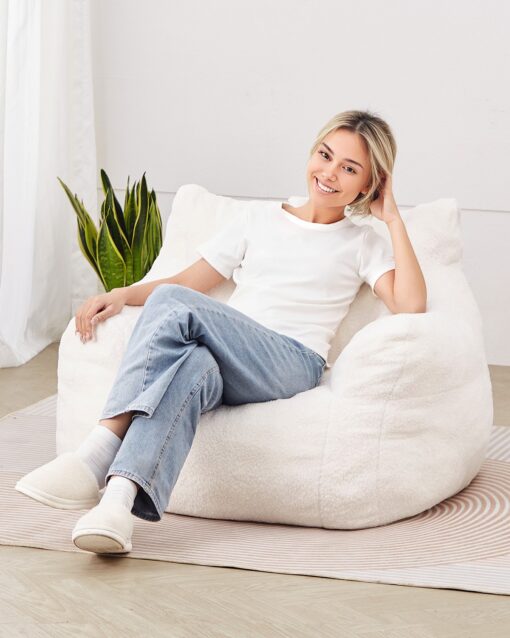 VEVOR Bean Bag Chair with Soft Armrests and Storage Pocket White