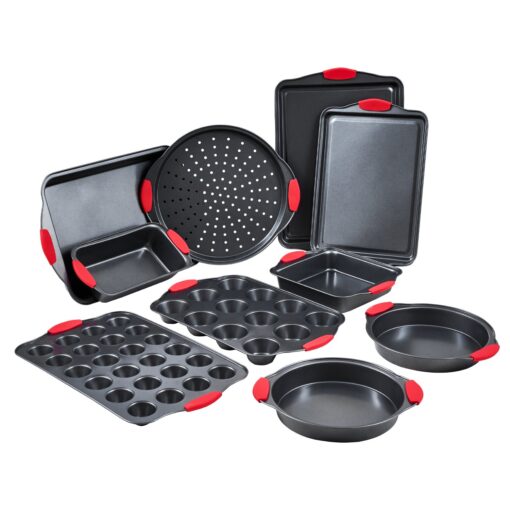 VEVOR 10 Piece Nonstick Carbon Steel Baking Pan Set with Silicone Handles Heat Resistant up to 232°C 450°F