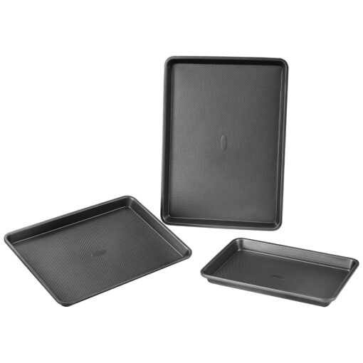 VEVOR 3 Piece Nonstick Carbon Steel Baking Pan Set with Silicone Handles Versatile All in One Bakeware