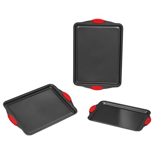 VEVOR 3 Piece Nonstick Carbon Steel Baking Pan Set with Silicone Handles