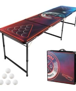 VEVOR 2.4m Portable Beer Pong Table with LED Lights & Carry Handle