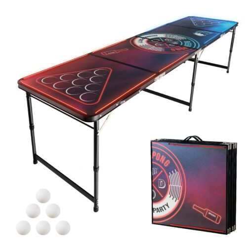 VEVOR 24m Portable Beer Pong Table with LED Lights Carry Handle