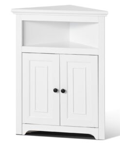 VEVOR White Corner Storage Cabinet with 2 Doors & Adjustable Shelves