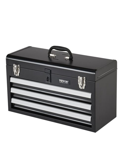 VEVOR 52 cm Portable Metal Tool Box with 3 Drawers