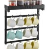 Wall Mounted Coffee Mug Holder with 12 Movable Hooks  Top Shelf  Space Saving Steel Cup Rack