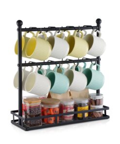 VEVOR Coffee Mug Holder with 16 Hooks & Storage Base