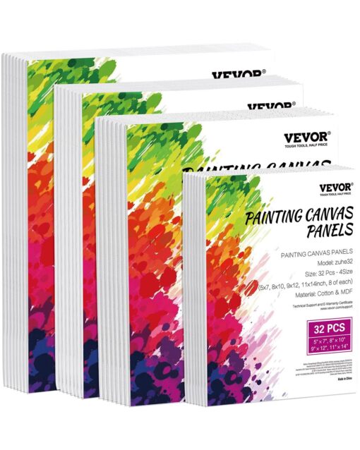 VEVOR Canvas Boards 32 Pack Multi Size Blank Painting Panels