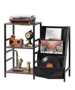 VEVOR 3-Tier Vinyl Record Player Stand with LED Light & USB Ports