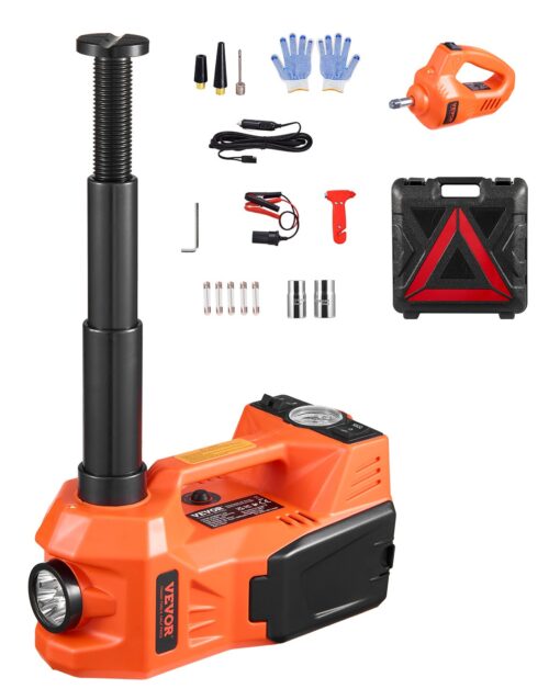 VEVOR 5 Ton Electric Hydraulic Car Jack Impact Wrench Kit with Tire Inflator