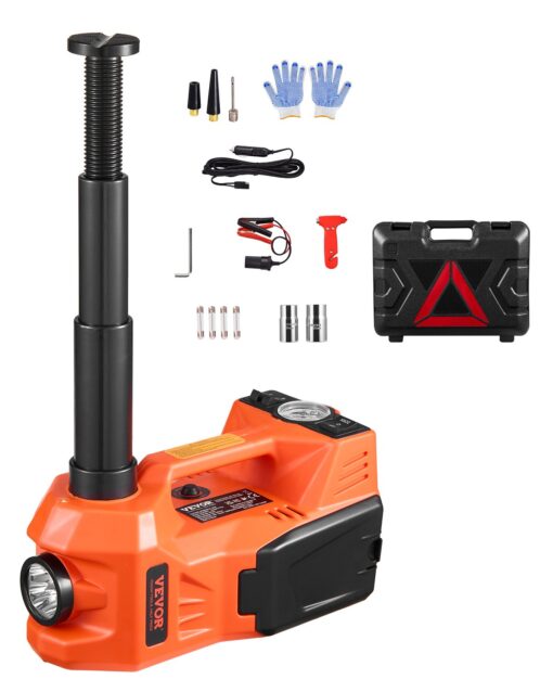 VEVOR 5T Electric Hydraulic Car Jack Tire Inflator Kit with LED Safety Case